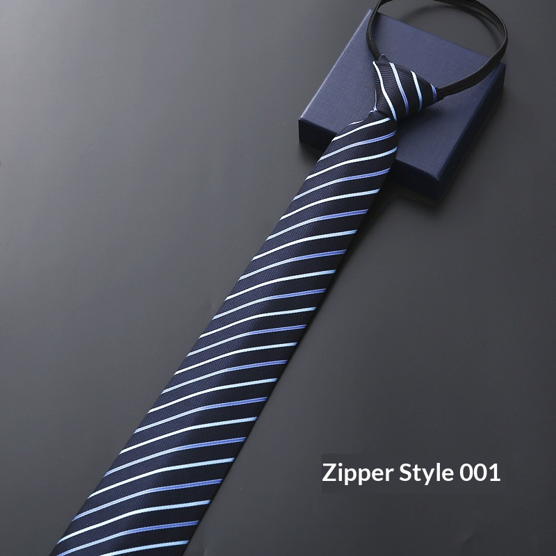 Mens Business Formal Zipper Tie With Blue Stripes