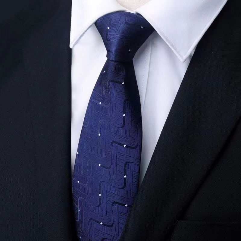 Mens Business Formal Zipper Tie With Blue Stripes