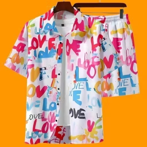 Mens Casual Loose 3D Printed Top And Pants Set