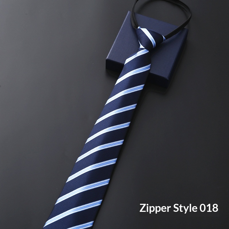 Mens Business Formal Zipper Tie With Blue Stripes