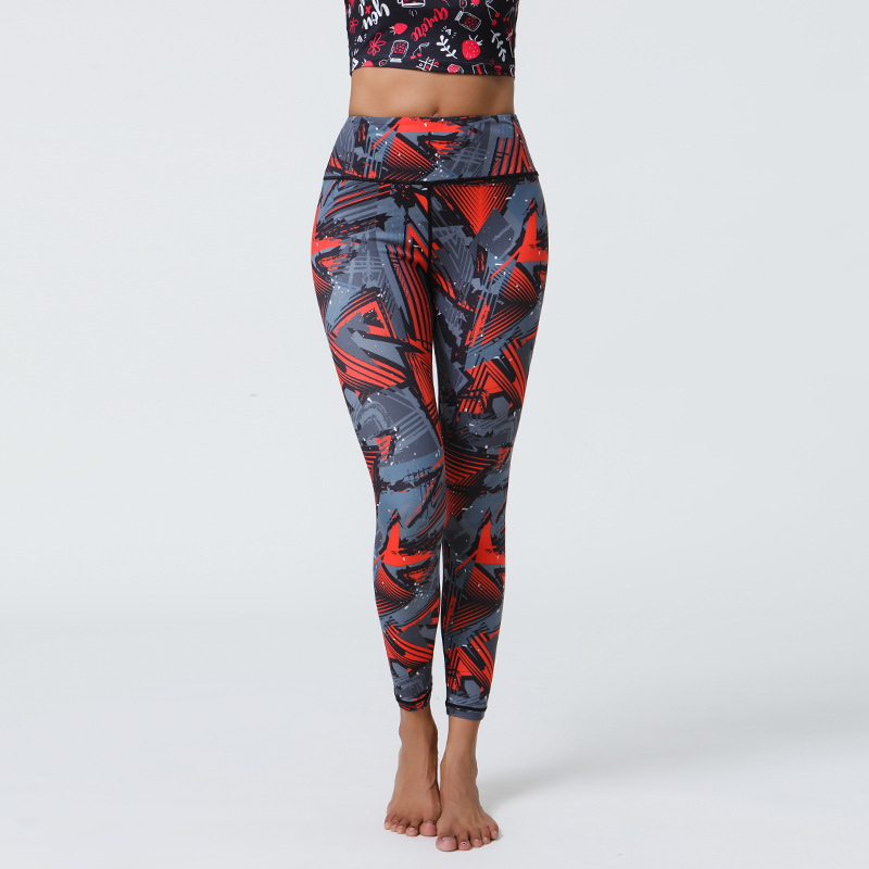 Womens High-Waisted Stretchy Printed Athletic Yoga Fitness Pants