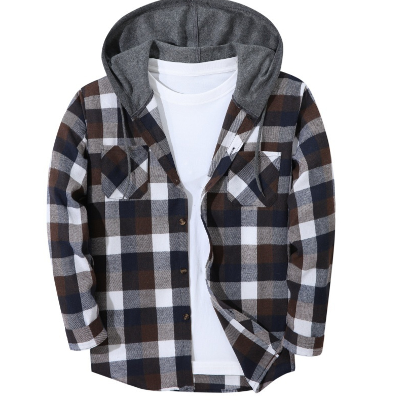 Mens Trendy Plaid Hooded Jacket