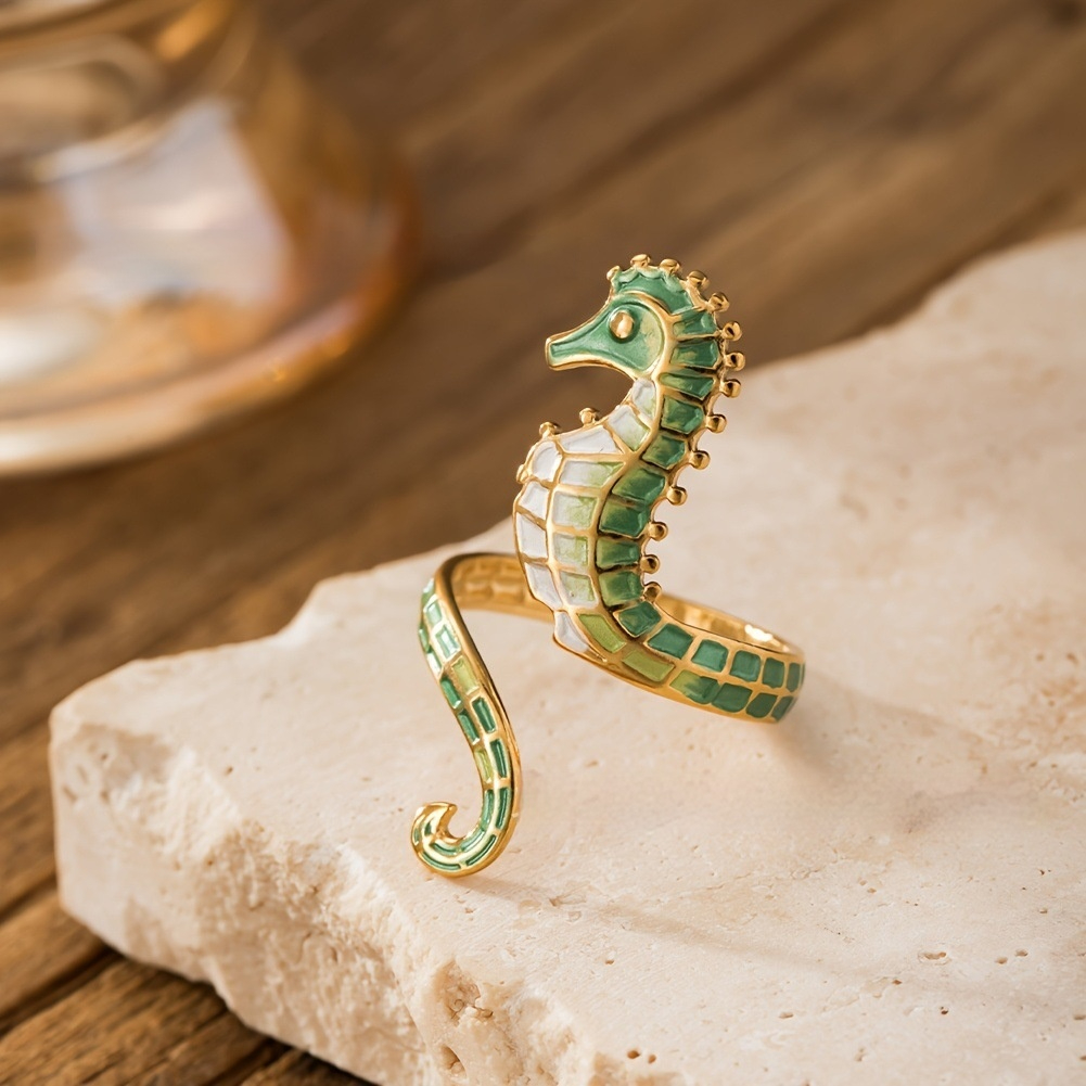 Serpentine Niche Stainless Steel Seahorse Open Ring