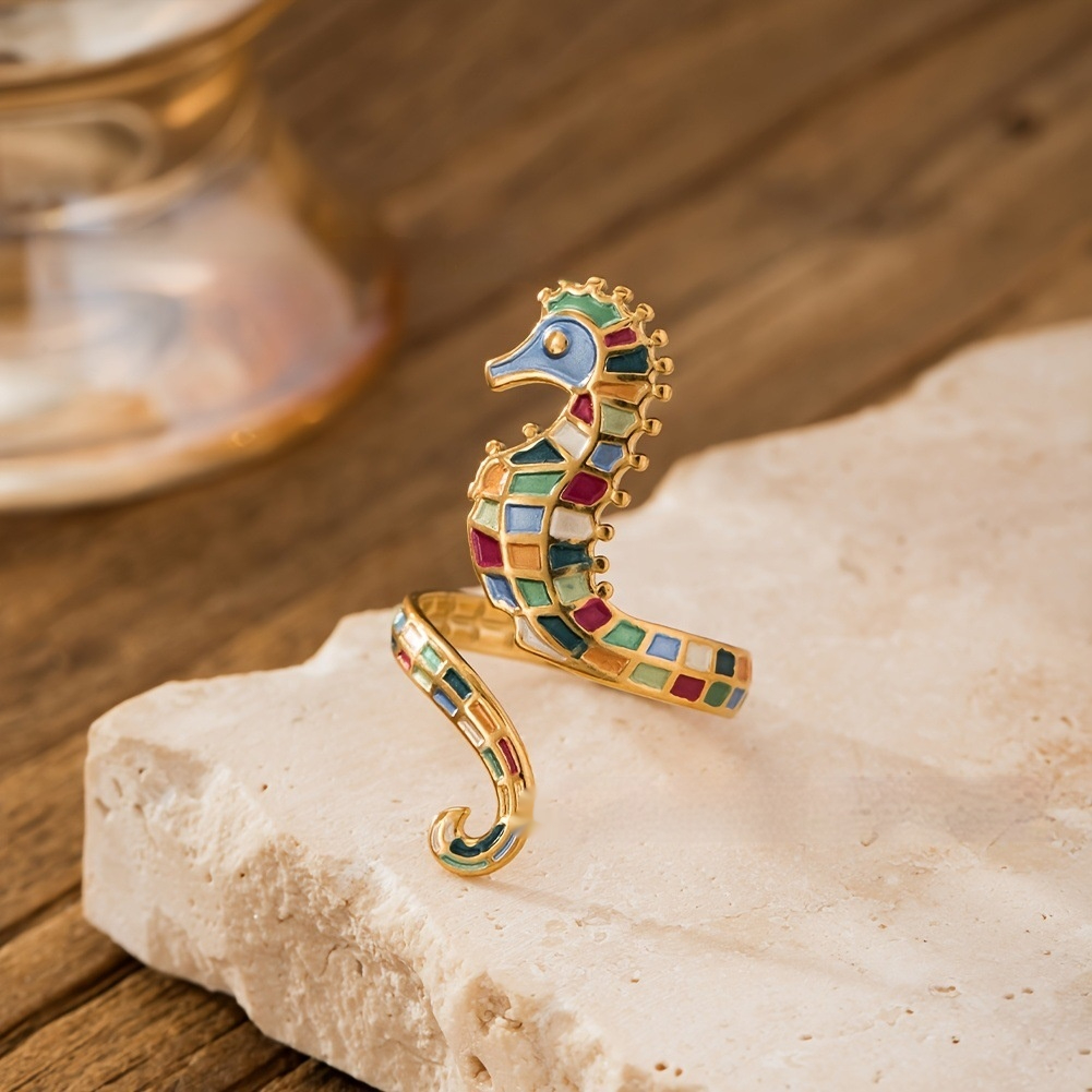 Serpentine Niche Stainless Steel Seahorse Open Ring