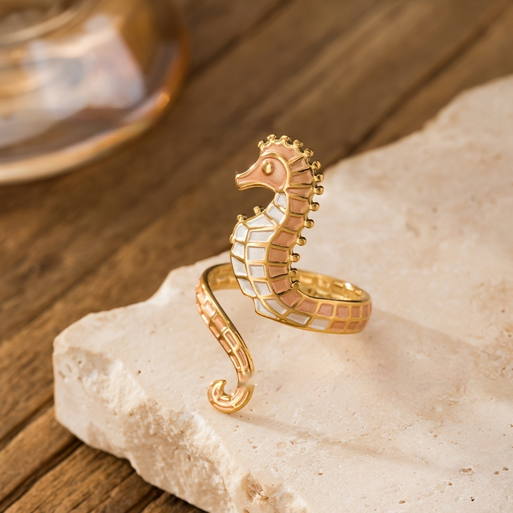 Serpentine Niche Stainless Steel Seahorse Open Ring