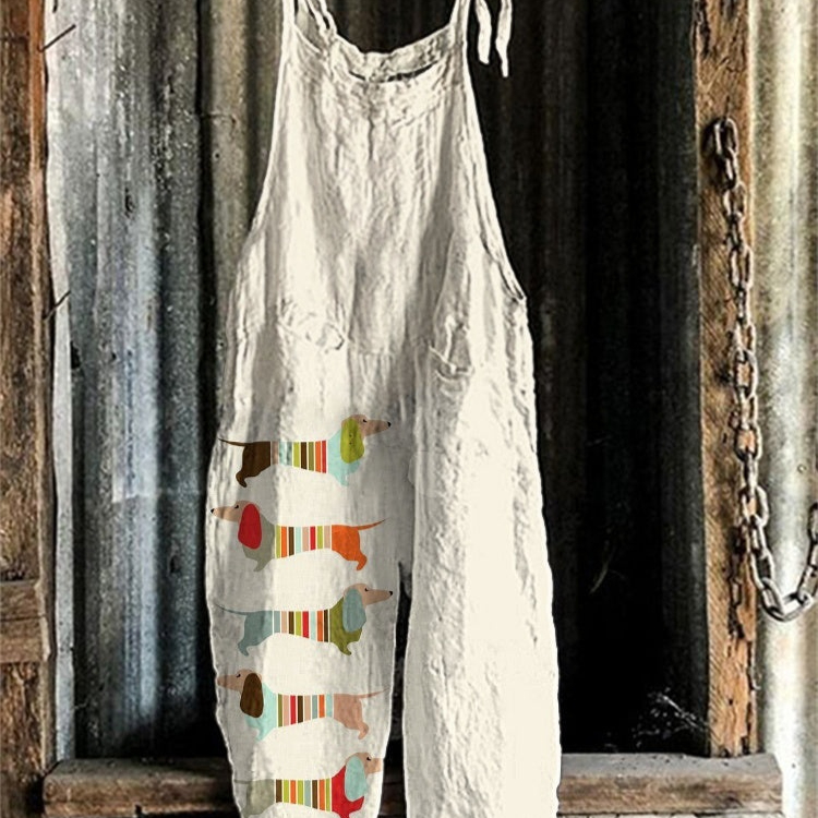 Women's Suspender Pants European And American Animal Retro Printing One-piece