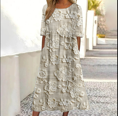 Simple Round Neck Stylish And Elegant Womens Dress