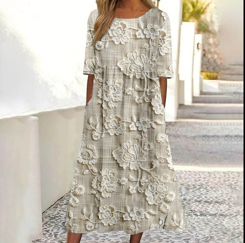 Simple Round Neck Stylish And Elegant Womens Dress