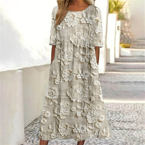 Simple Round Neck Stylish And Elegant Womens Dress