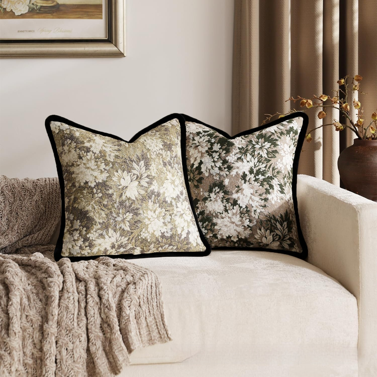 Multicolor Woven Jacquard Vintage Floral Trim Pillowcase