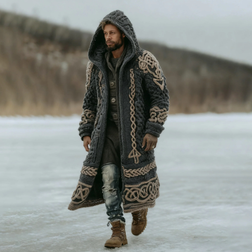 New 2025 Halloween Hooded Trench Coat Tough Guy Style Zipper-Free