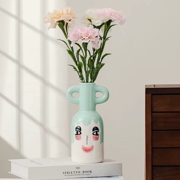 Creative Smiling Face Ceramic Vase With Two Ears   Home Desk Decor Piece