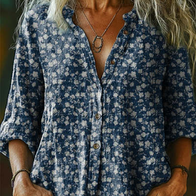 Womens Printed Long-Sleeve Shirt Top