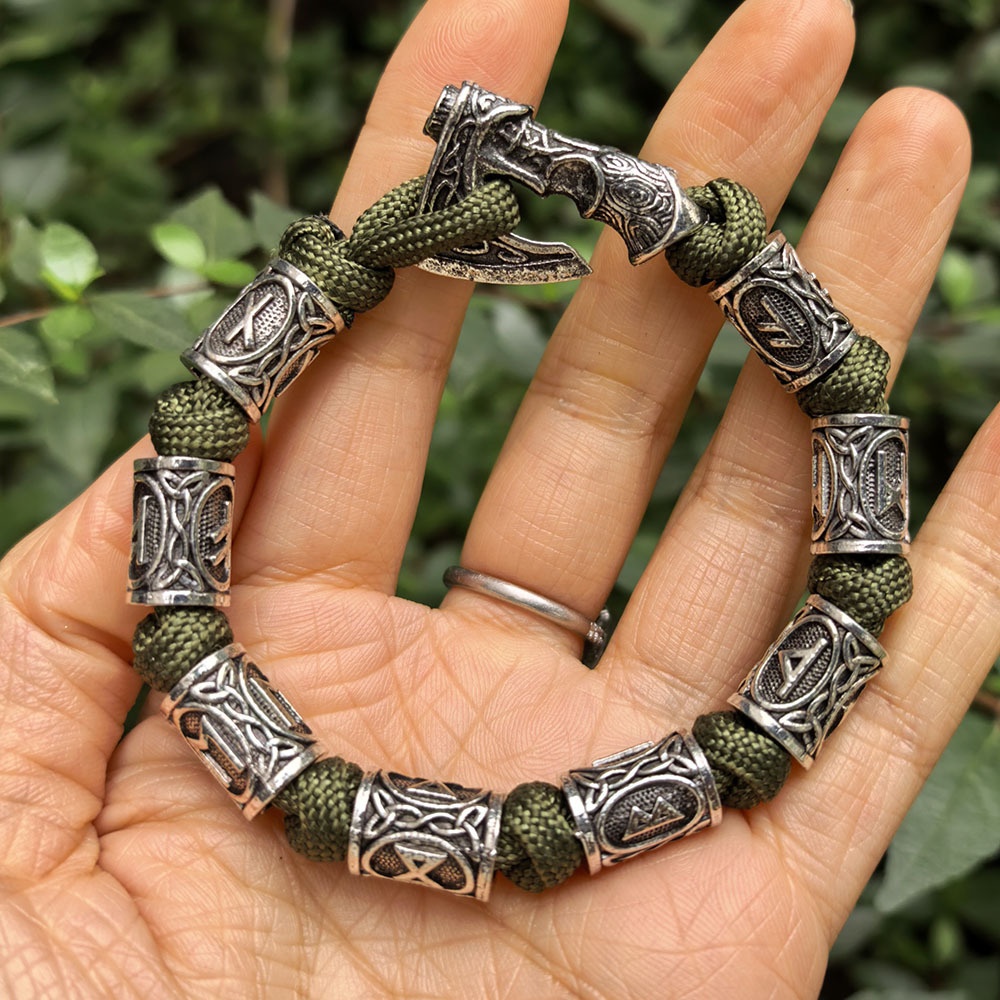 Handmade Paracord Viking Rune Bead Bracelet