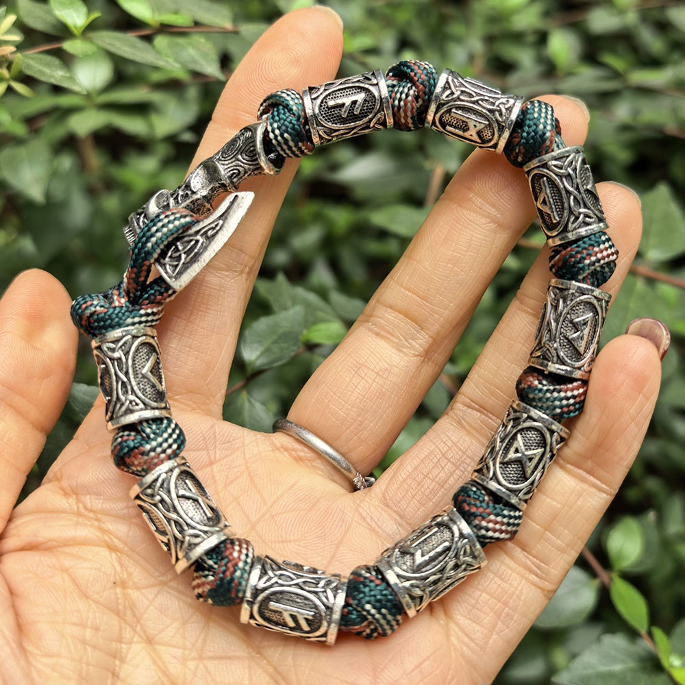 Handmade Paracord Viking Rune Bead Bracelet