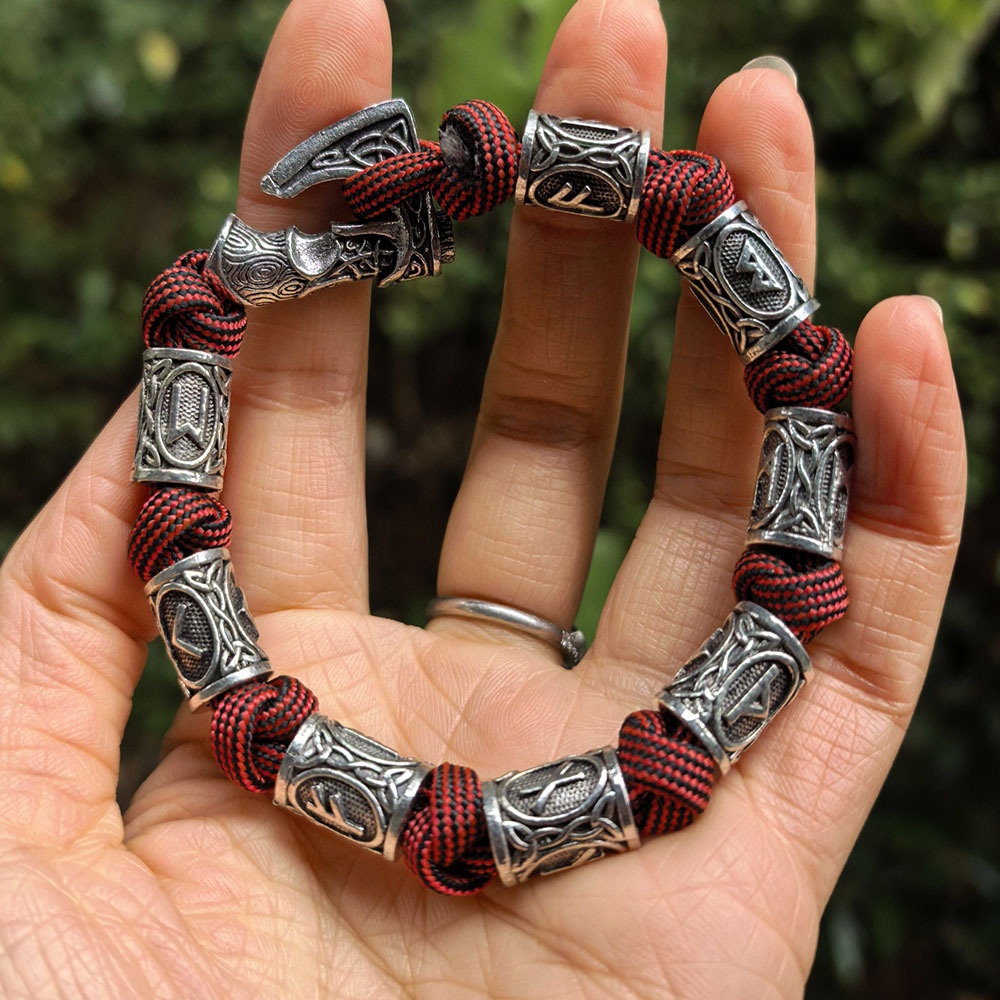 Handmade Paracord Viking Rune Bead Bracelet