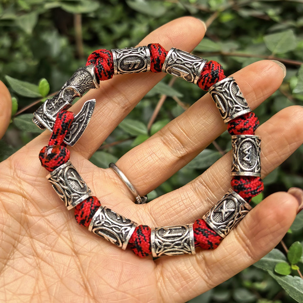 Handmade Paracord Viking Rune Bead Bracelet