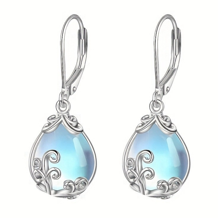 Moonstone Wave Waterdrop Earrings For Women