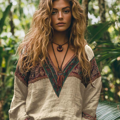 Womens Long-sleeve Printed Casual Top