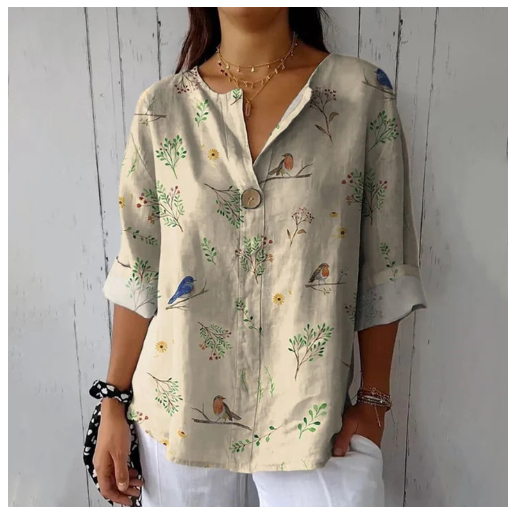 Womens Printed Long-sleeve Blouse