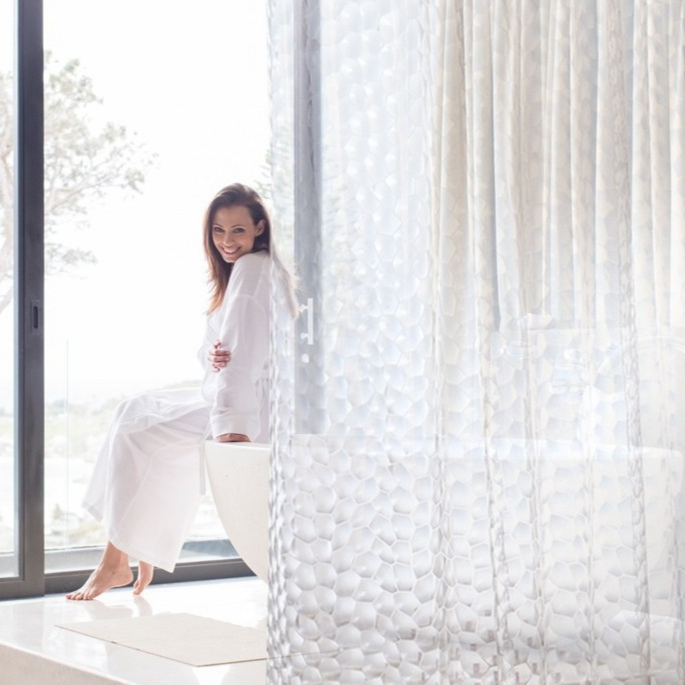 3D Water Cube Silk-Texture Waterproof Shower Curtain