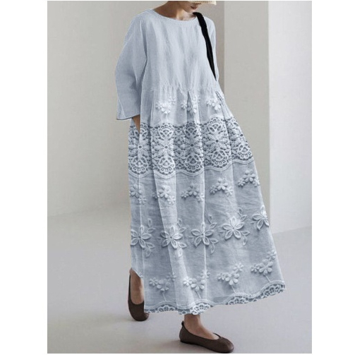 Womens 3D-printed Fashion Plus-size Loose Casual Long-sleeve Dress