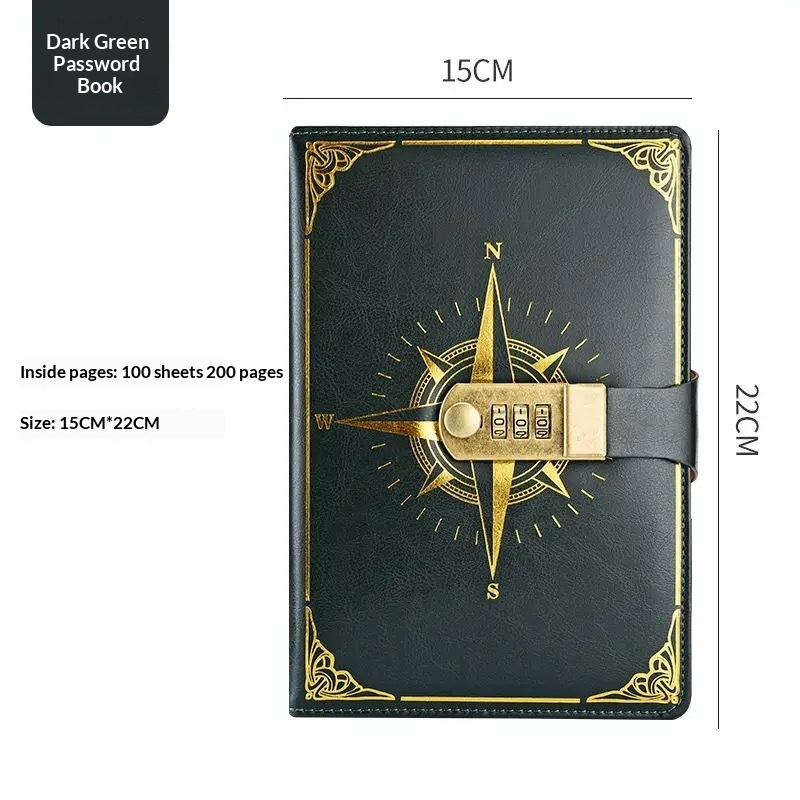 Retro Cipher Book Password Lock Notebook A5 4
