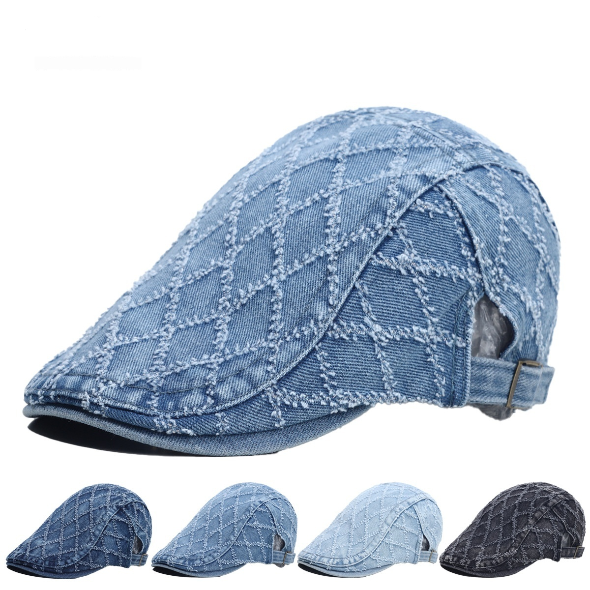 Retro Frayed-edge Distressed Denim Beret With A Laid-back Vibe