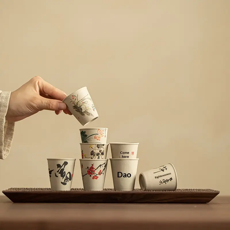 Retro Stoneware Flower And Bird Tea Cup Set Ceramic Teaware