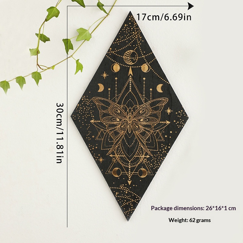 Geometrically Carved Diamond-shaped Wooden Triangular Wall Shelf