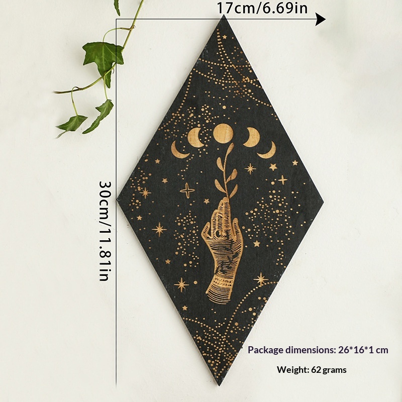 Geometrically Carved Diamond-shaped Wooden Triangular Wall Shelf