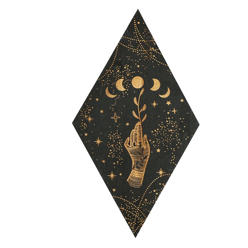 Geometrically Carved Diamond-shaped Wooden Triangular Wall Shelf