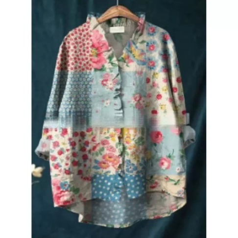 Loose-fitting Printed Crew-neck Casual Plus-size Womens Top