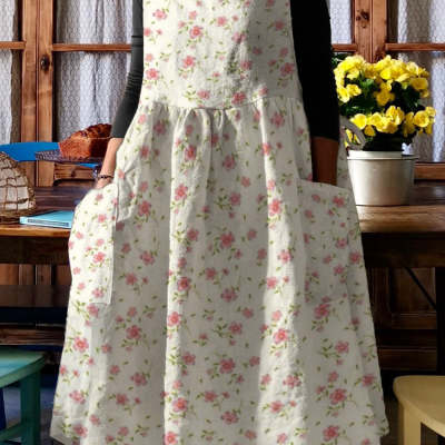 Womens Relaxed-fit Printed Casual Midi Dress