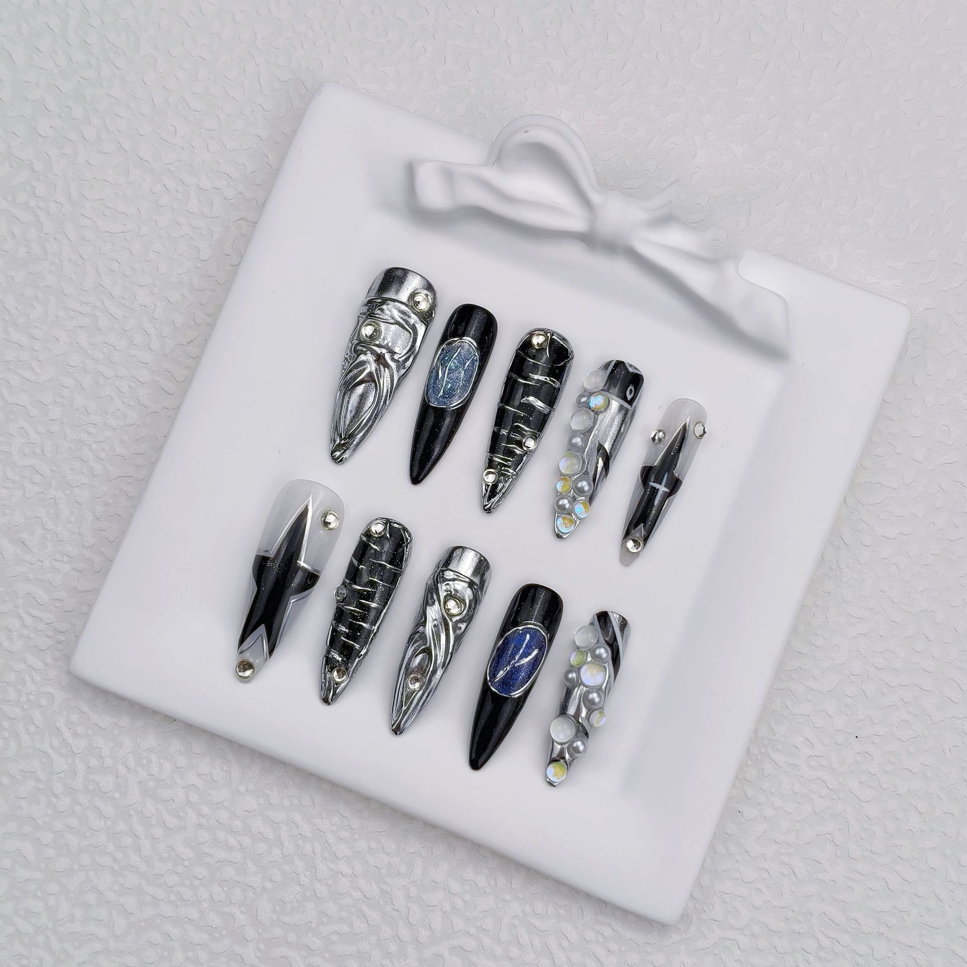 Handmade Wearable Nails Long Style With European And American Star Design