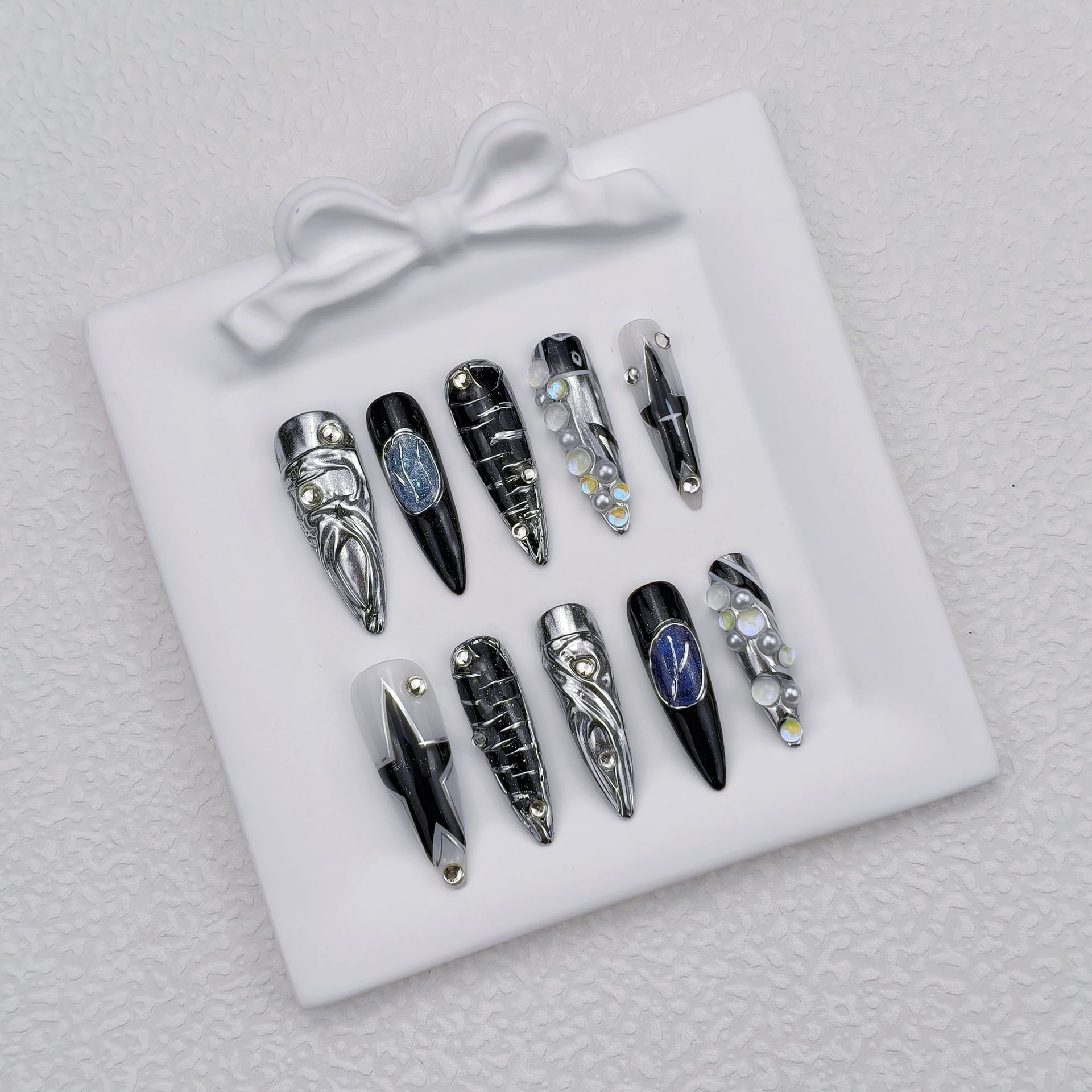 Handmade Wearable Nails Long Style With European And American Star Design