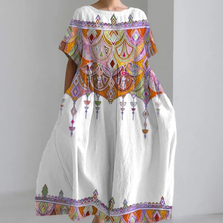 Womens Loose-fitting Round-neck Fashionable Printed Dress