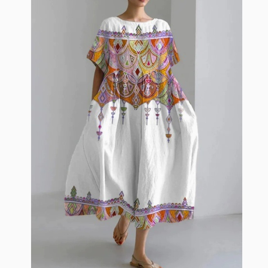 Womens Loose-fitting Round-neck Fashionable Printed Dress