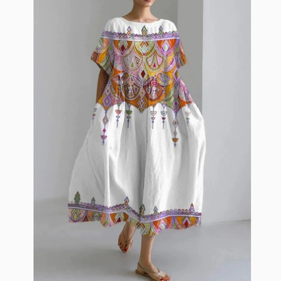 Womens Loose-fitting Round-neck Fashionable Printed Dress