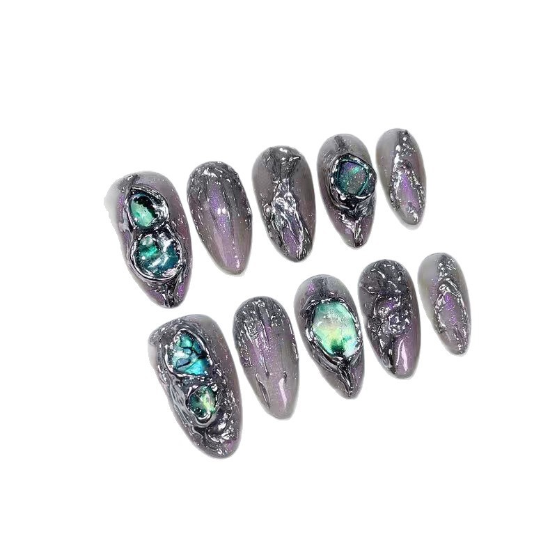 Handcrafted Blush-colored Aurora Cat-eye Glittering Rhinestone Luxury Wearable Nails