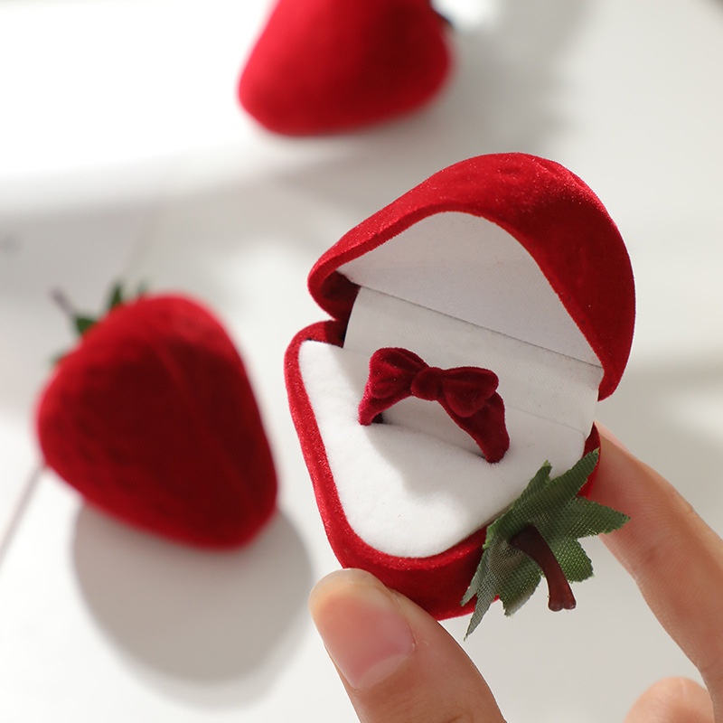 Strawberry Flocked Jewelry Box Cute Ring Holder For Kids