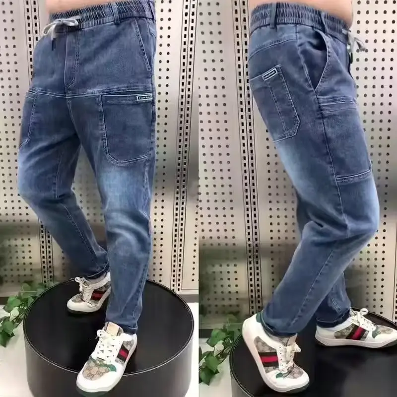 Spring Plus Size Loose Straight Casual Pants Solid Color Denim Trousers