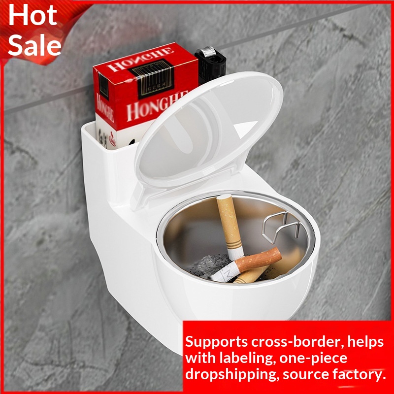 Creative Wall-mounted Bathroom Ashtray In A Toilet-shaped Design With A Lid