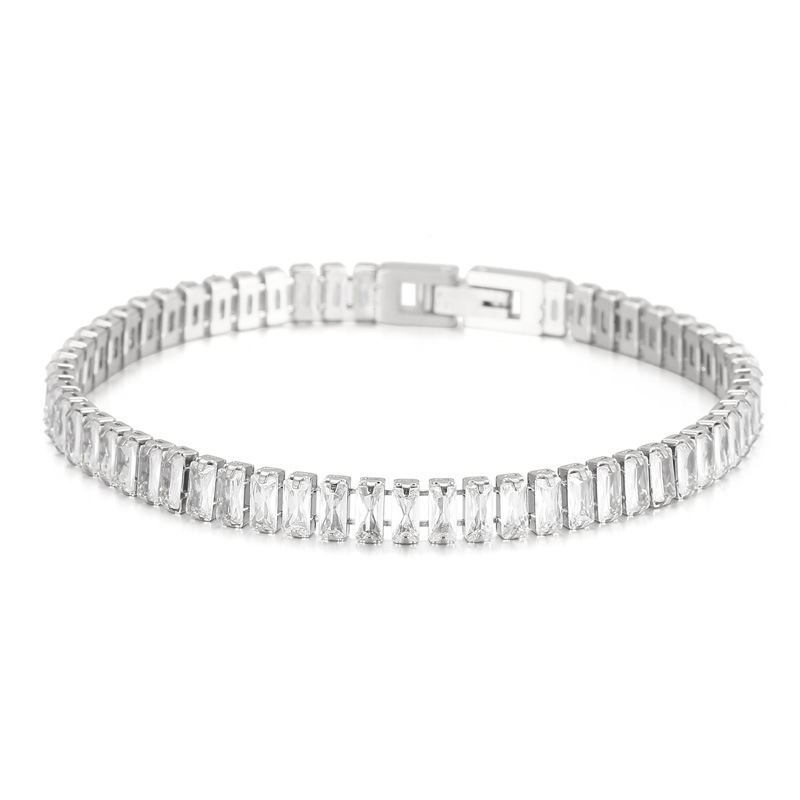 6mm Bracelet 18K Gold Stainless Steel Bracelet Inlaid With Rectangular Colored Zircon Stones
