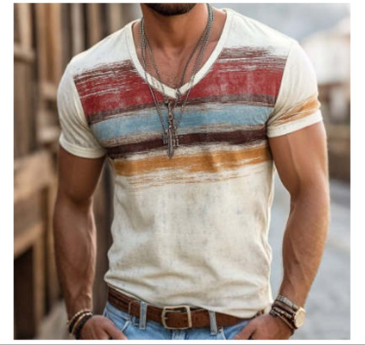 Mens 3D Digital-Print Short-Sleeve T-Shirt