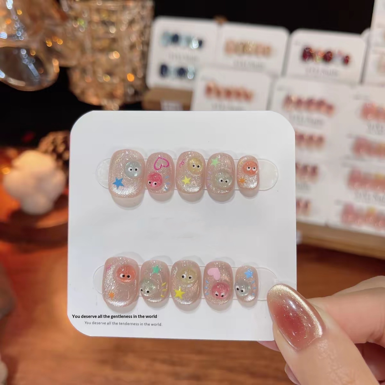 Cute Cartoon Little Eyes Handcrafted Wearable Nails