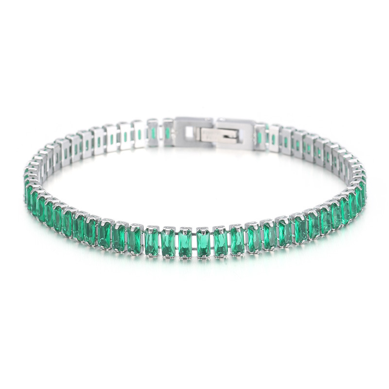 6mm Bracelet 18K Gold Stainless Steel Bracelet Inlaid With Rectangular Colored Zircon Stones