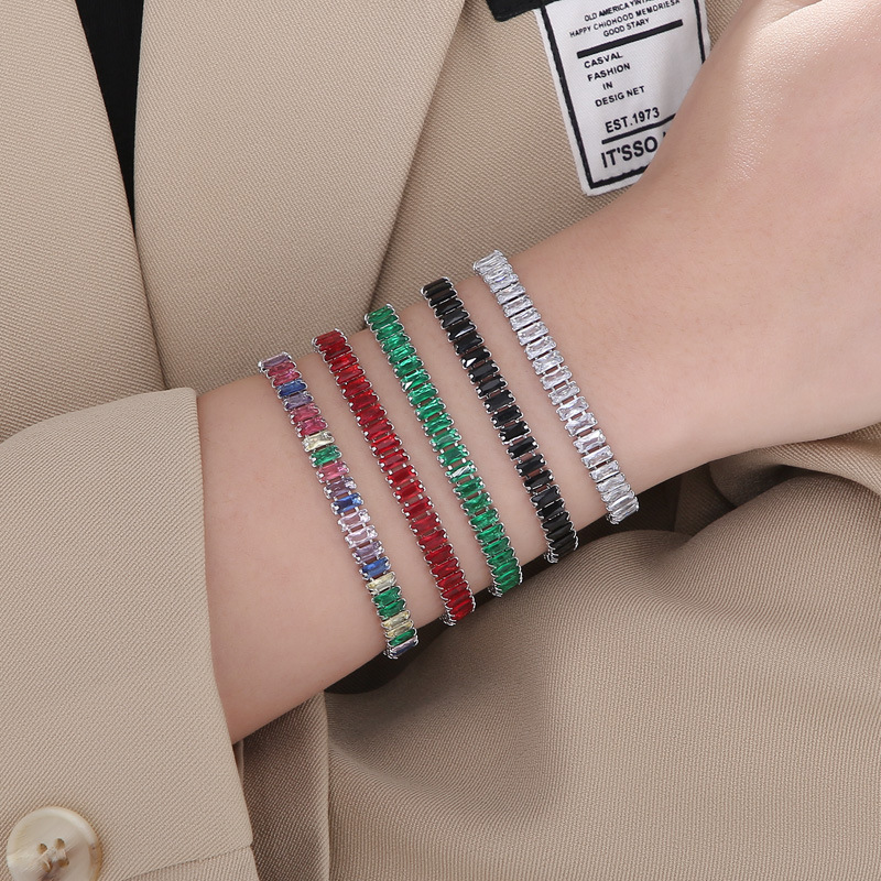 6mm Bracelet 18K Gold Stainless Steel Bracelet Inlaid With Rectangular Colored Zircon Stones