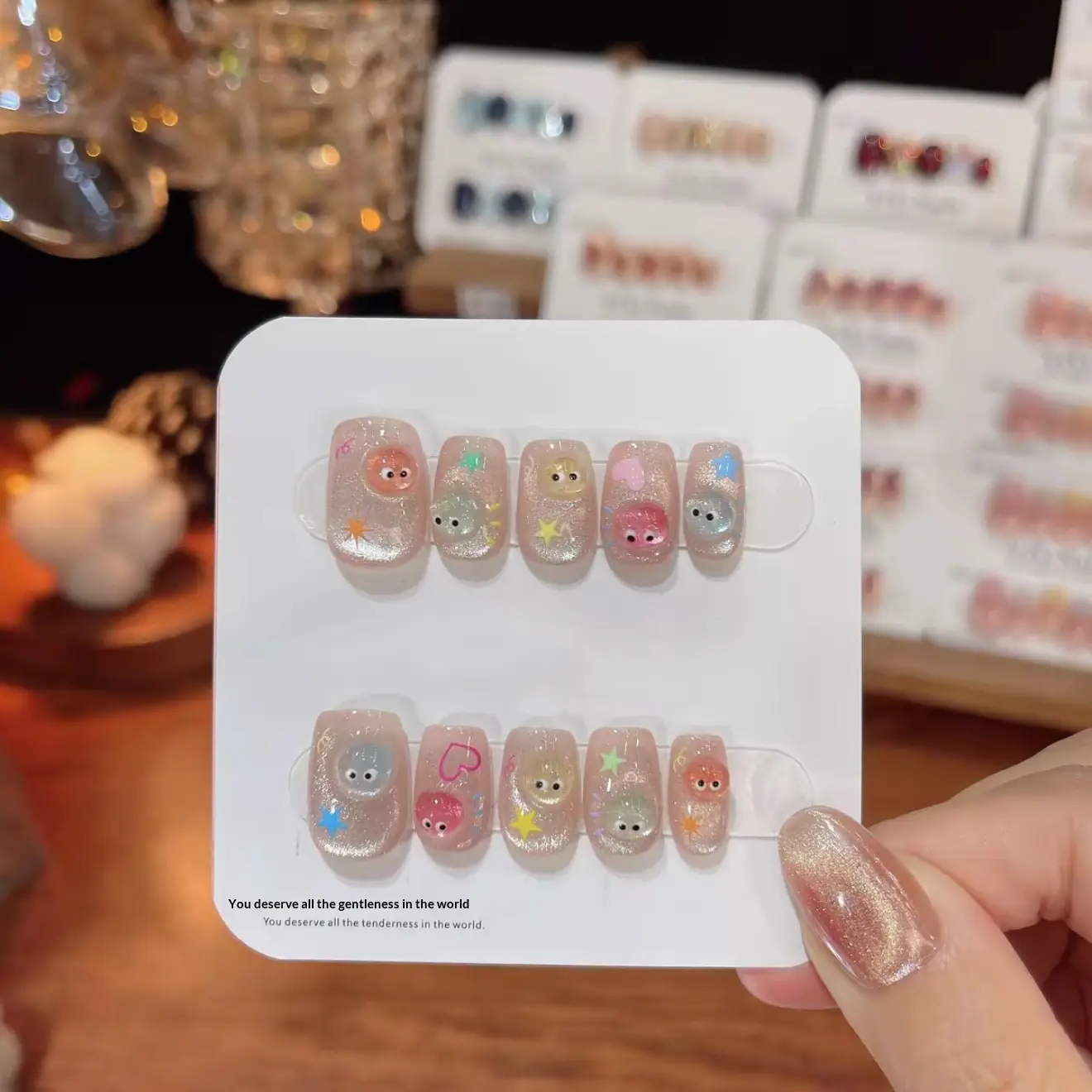 Cute Cartoon Little Eyes Handcrafted Wearable Nails