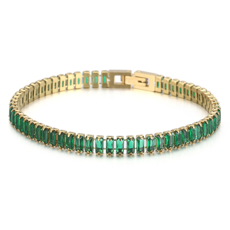 6mm Bracelet 18K Gold Stainless Steel Bracelet Inlaid With Rectangular Colored Zircon Stones